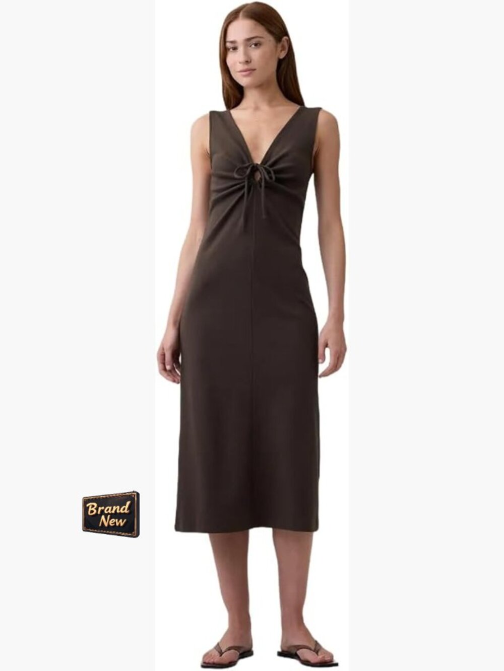 Women's Knit Midi Dress - Sleeveless Crew Neck, Cotton, Casual